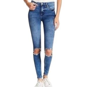 Free People Distressed Open Knee High Rise Skinny Blue Jeans Denim 26
